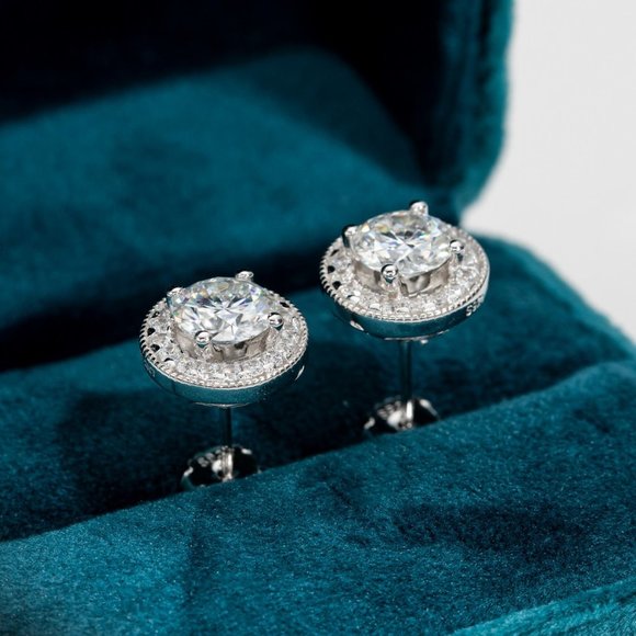 Certified 2.4 ct. t.w.  Moissanite Diamond Halo Stud Earrings NEW - Picture 9 of 12